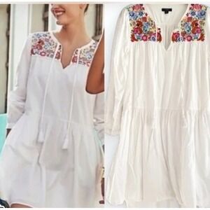 J Crew Cotton Poplin Tunic Dress With Farmer's Market Embroidery Medium